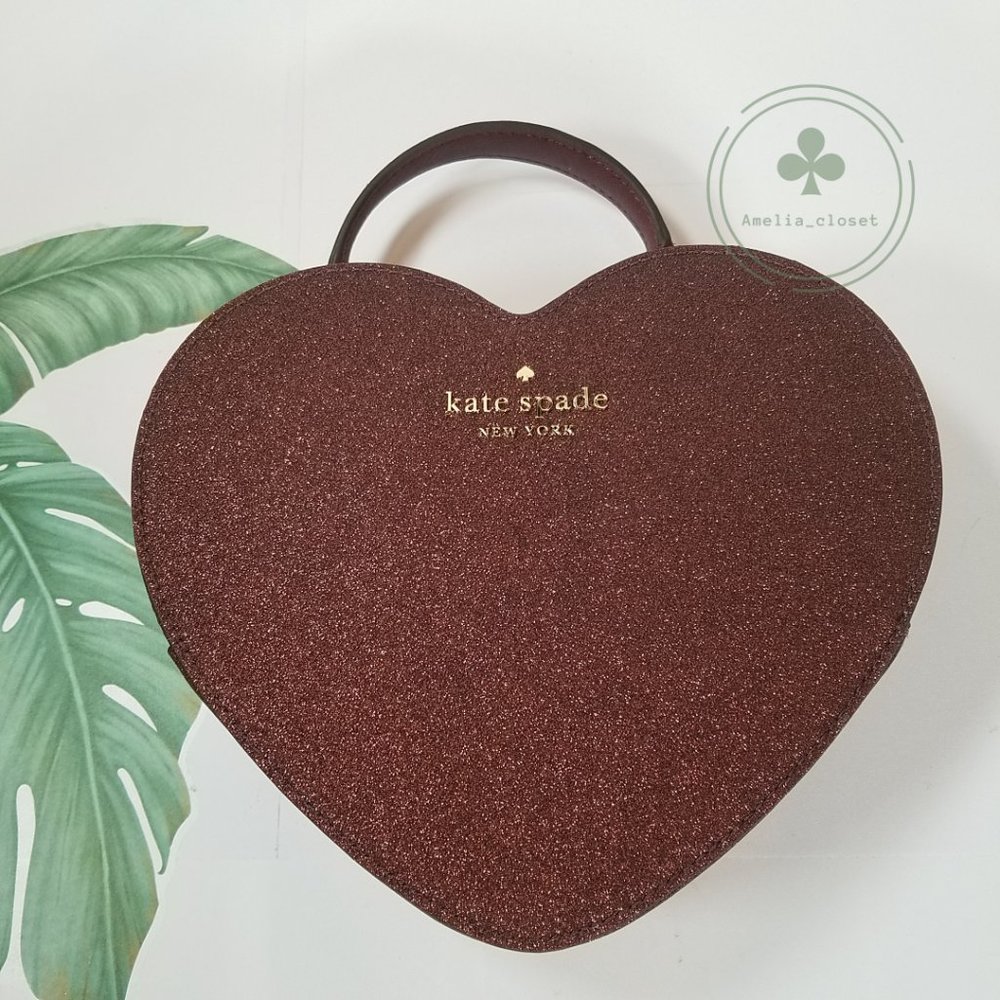 KATE SPADE LOVE SHACK SMALL HEART DEEP NOVA GLITTER FABRIC CROSSBODY BAG